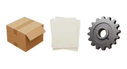 Isolated Cardboard Box Papers and Gear Illustration for Business