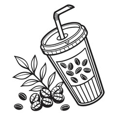 Drink vector illustration shows a glass beverage with straw icon, sweet breakfast juice line art icon sign sketch stock image minimalist line drawing silhouette hand drawing design