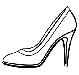 Elegant black leather high heel stiletto shoes are a fashionable footwear accessory for a stylish woman. line art icon sign sketch stock image minimalist line drawing vector illustration silhouette.