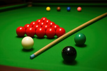 Classic Snooker Table with Red and Colored Balls Ready for Play