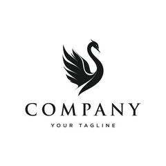 Swan Elegant Logo Black Silhouette Graceful Bird Design Minimalist Branding Waterfowl Icon Isolated Swan Symbol Vector Graphic Emblem