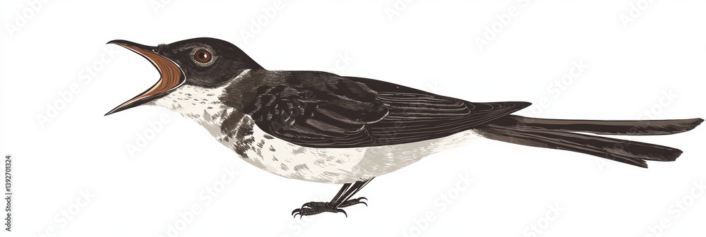 Aufkleber Cuckoo bird calling with open beak and expressive feathers against a white background
