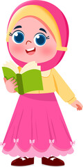 Joyful Girl in Pink Hijab Reading Book