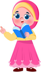 Animated Girl in Hijab Explaining Story from Book