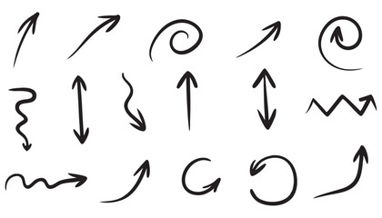 Arrow vector elements hand drawn set, arrows brush stroke, sign, symbol, hand drawn arrow collection 