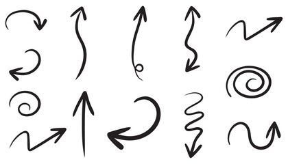 Arrow vector elements hand drawn set, arrows brush stroke, sign, symbol, hand drawn arrow collection 