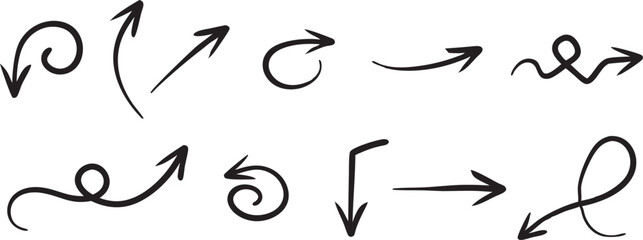 Arrow vector elements hand drawn set, arrows brush stroke, sign, symbol, hand drawn arrow collection 