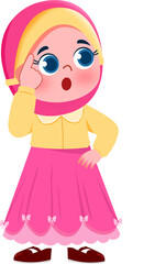 Adorable Girl in Pink Hijab, Thoughtful Expression