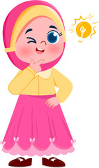 Playful Hijab Girl Brainstorming, Bright Idea