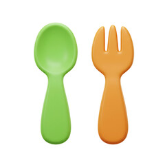 Fototapeta premium Blue spoon and yellow fork isolated on transparent background