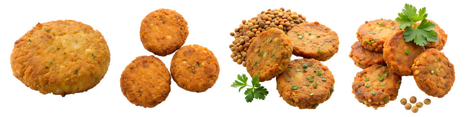Lentil fritters isolated on a transparent background.