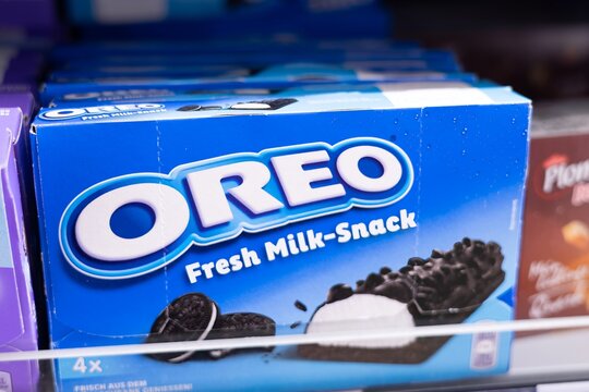 Oreo Fresh Milk Snack Pack on Shelf - FRANKFURT, GERMANY - MARCH 21, 2025