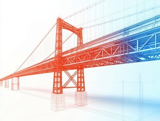 Explodedview technical drawing of a mega bridge s decktotower connection, emphasizing structural reinforcements
