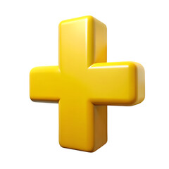 3d Yellow plus sign isolated on transparent background