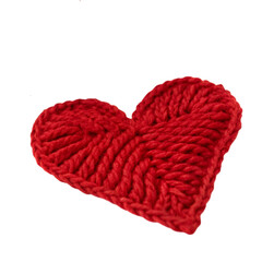Heart made red knitted yarn isolated on transparent background