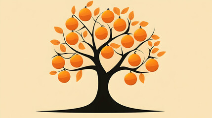 Minimalist vector of apple tree with orange leaves on beige background