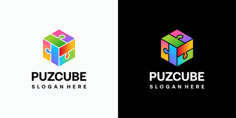 Cube puzzle vector logo design with modern, simple, clean and abstract style. Icon for business, education, gaming and personal branding.