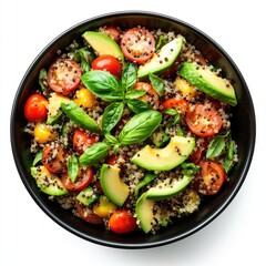 Quinoa salad with avocado, cherry tomatoes, and basil