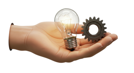 Isolated Hand Holding Light Bulb with Gear Inside
