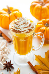 Glass of coffee with whipped cream and cinnamon on top