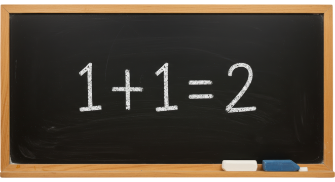 Isolated Black Chalkboard with One Plus One Equals Two