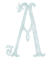 Watercolor Illustration of Vintage Letter and Monogram