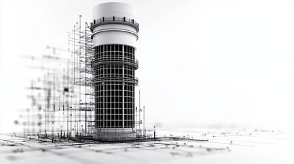 Crosssectional technical drawing of a skyscraper s curtain wall system, highlighting aluminum frames and glass panels