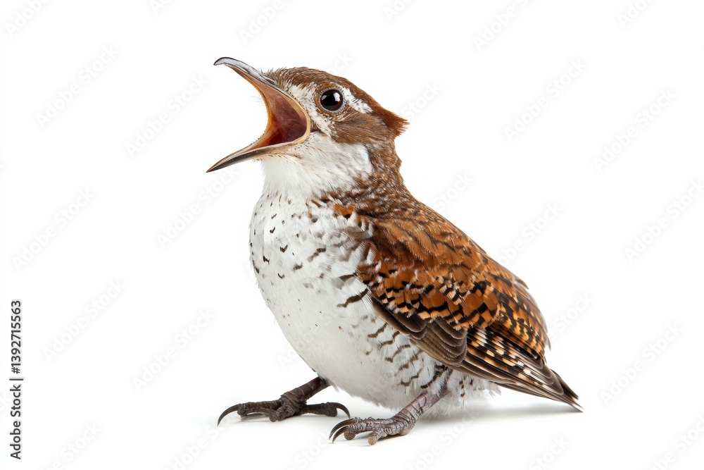 Aufkleber Cuckoo bird vocalizing with open beak, displaying vibrant feathers against a clean white background