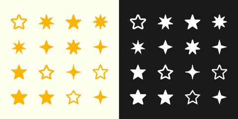 Stars icon collection. Different star shapes. Stars icon set. Sparkle star icon set. Falling stars . Vector illustration