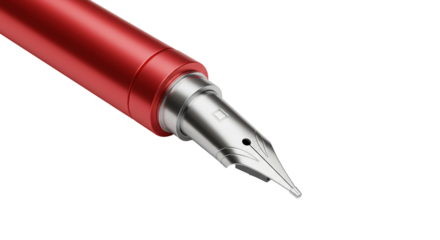 Isolated Red Fountain Pen Close Up on White