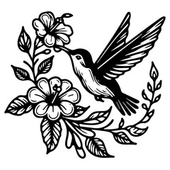 Fototapeta premium humming bird and flowers vector isolated on white background