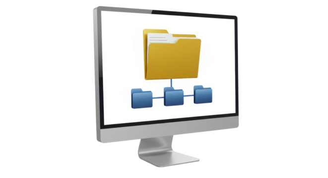 Isolated Computer Screen with File Folder Network Icon