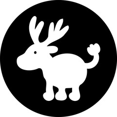 Silhouette Illustration of Playful Fawn Inside Dark Circular Frame Element