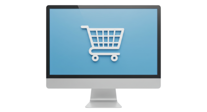 Isolated Computer Monitor Displaying Online Shopping Cart
