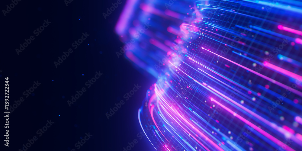Poster closeup of bigdata light speed flow. abstract digital data stream of quantum computing. cyberspace o