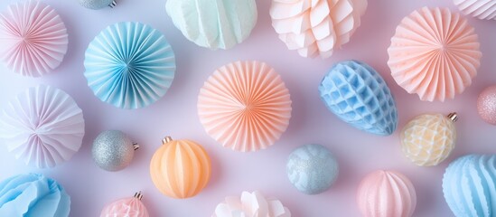 Naklejka premium Pastel paper ornaments flatlay background