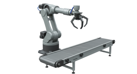 Isolated Industrial Robot Arm on Conveyor Belt