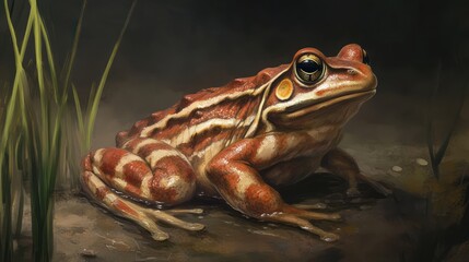 Colorful frog resting in marsh