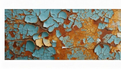 A close-up of a heavily cracked and peeling paint surface with multiple layers exposed background