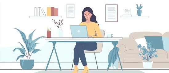 Fototapeta premium Woman works laptop home office