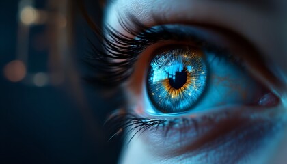 Human eye with reflections of brain-like neural maps