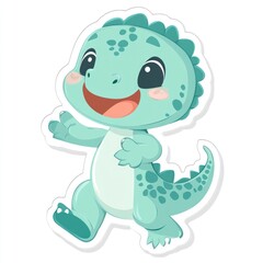 Obraz premium A cheerful and cute dinosaur with a happy expression is shown