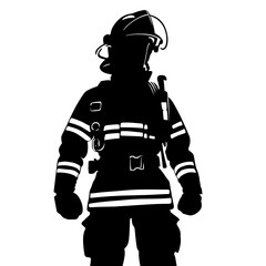 Firefighter Silhouette Vector Illustration in Protective Gear