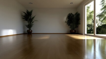 Empty room with natural light and plants