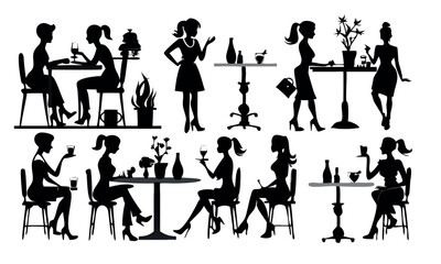 Obraz premium Black vector silhouettes of business people, women, and men in a design collection.