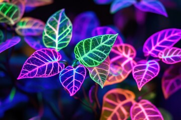 Glowing vibrant leaves illuminated in a magical display of light
