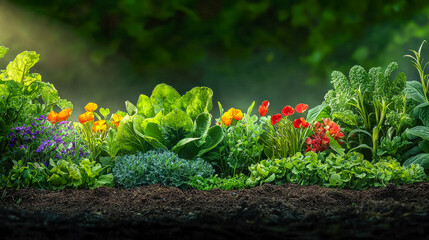 [Sustainable Gardening sustainable ecofriendly rotation] Vibrant Flower Garden Oasis Blooming Colors in Natural Harmony with Soft Sunlight Filtered Through Lush Canopy