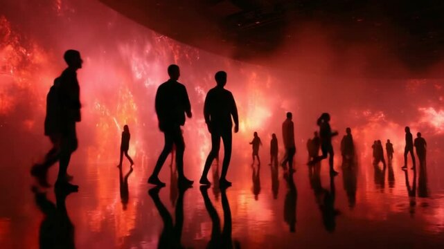 Dancers Move Gracefully in Vibrant Red Room During Lively Event Generative AI