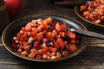 A bowl with traditional Rosolli salad, Finnish cuisine	