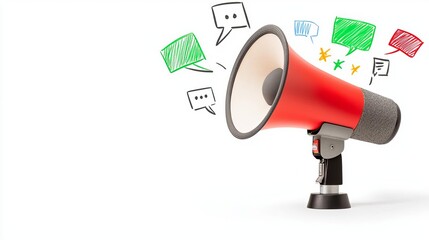 Business Workplace Office Harassment Megaphone with speech bubbles for communication.